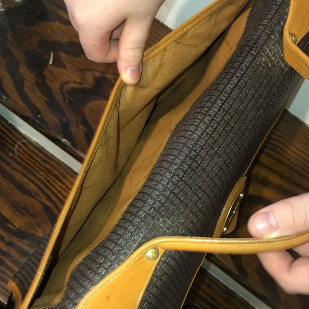 TED LAPIDUS Vachetta Leather and Embossed Vinyl Lockable Laptop Briefcase RARE